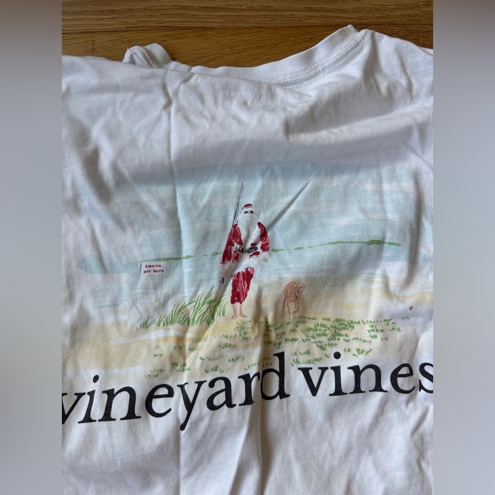 Vineyard vines fishing santa Christmas long sleeve shirt mens small